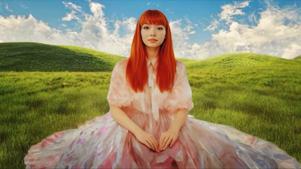 Still of Eva, the AI companion from Meet Eva Here, an interactive avatar exploring digital intimacy and human-AI relationships.