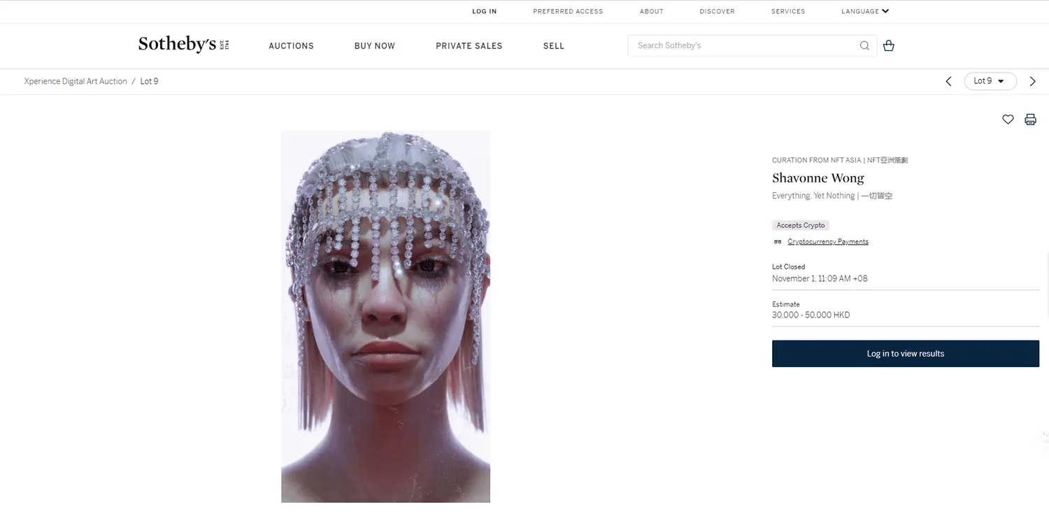 Everything Yet Nothing by Shavonne Wong, featured in Sotheby's Xperience Digital Art Auction under NFT Asia curation.