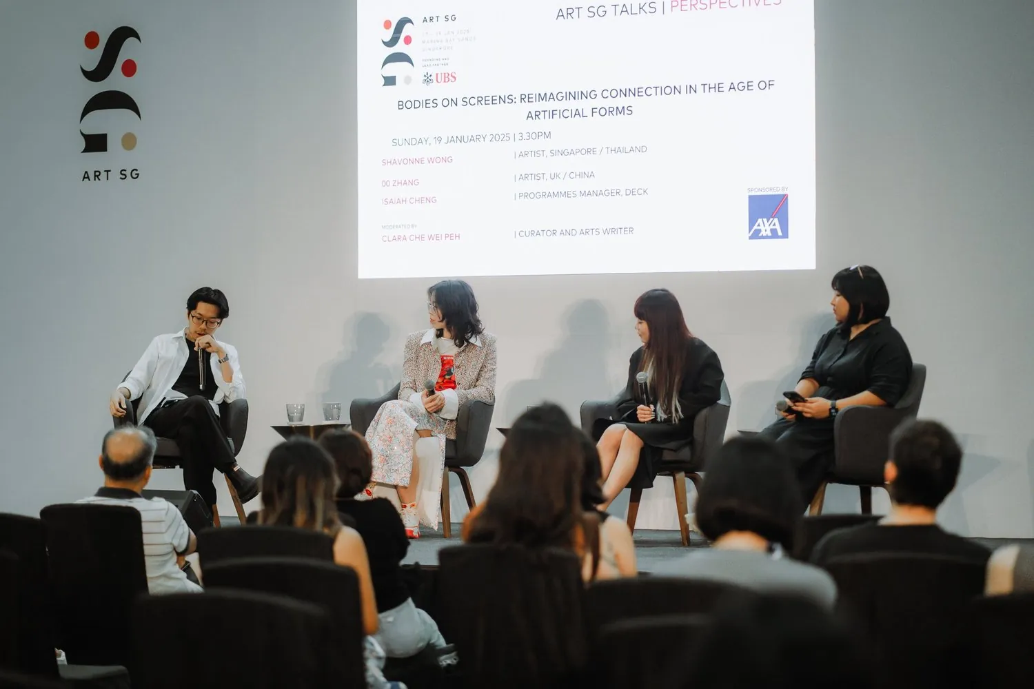Full view of the Bodies on Screens panel at ART SG 2025.