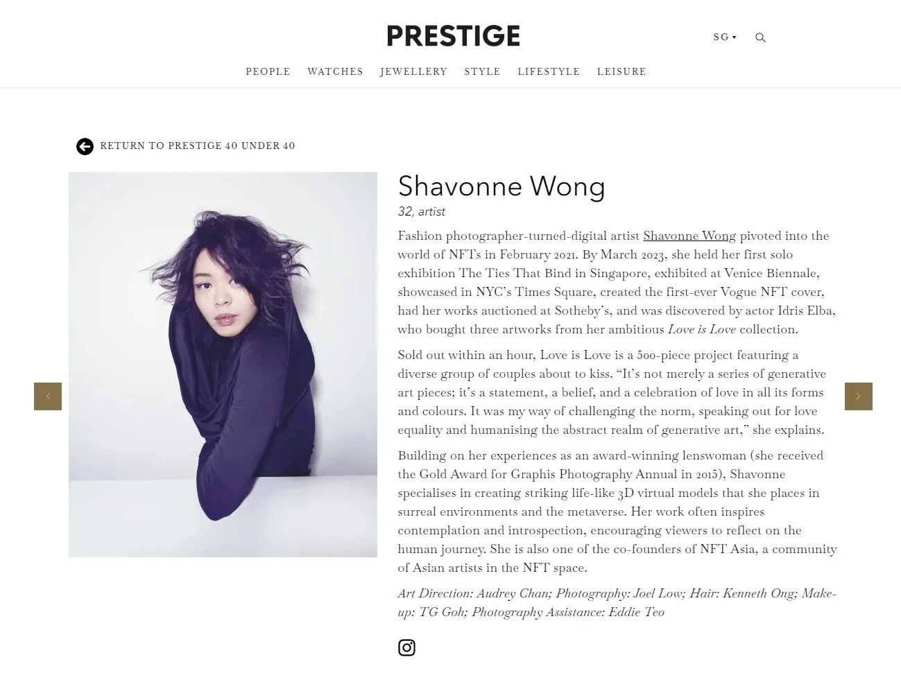 Prestige 40 Under 40 2023 profile page for Shavonne Wong.