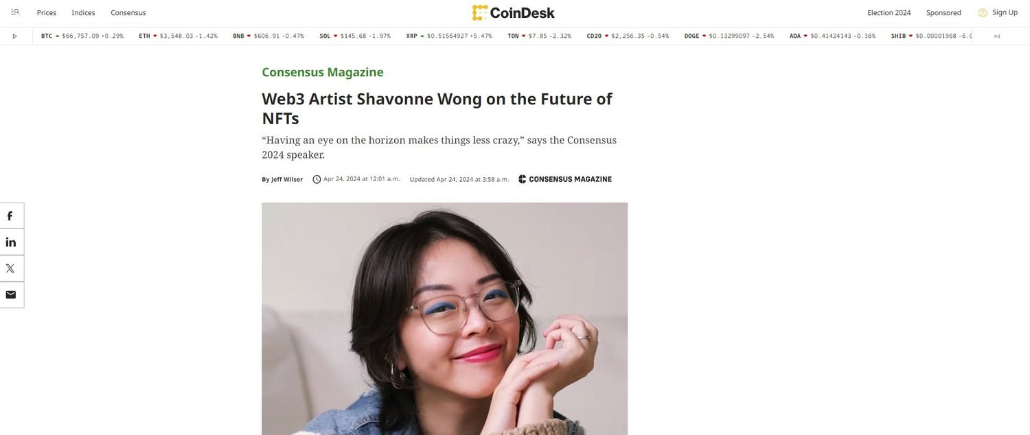 CoinDesk Consensus Magazine article on Shavonne Wong and the future of NFTs.