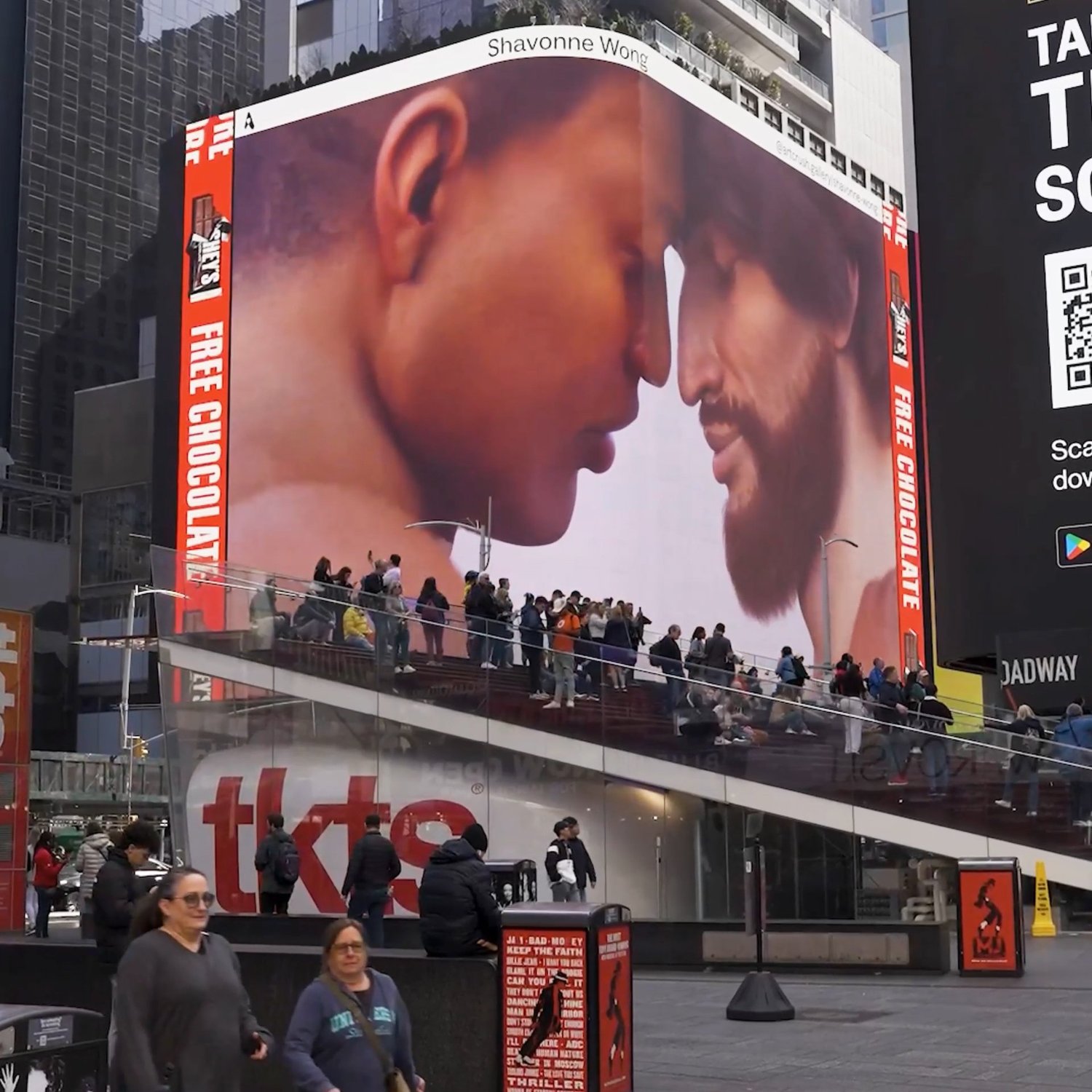 Times Square billboard showing Shavonne Wong's digital artwork Love is Love