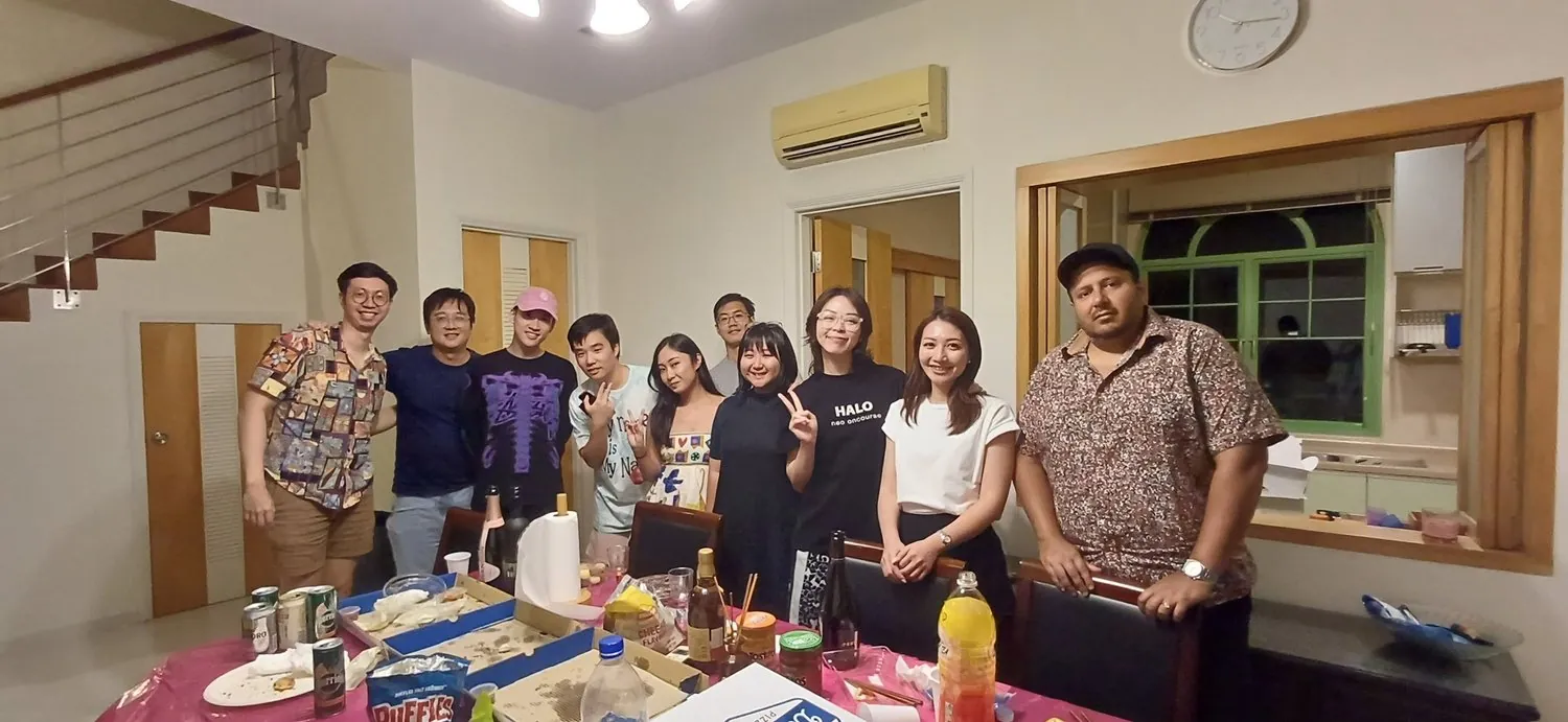 Group gathering in Shavonne Wong's studio with collectors and friends.