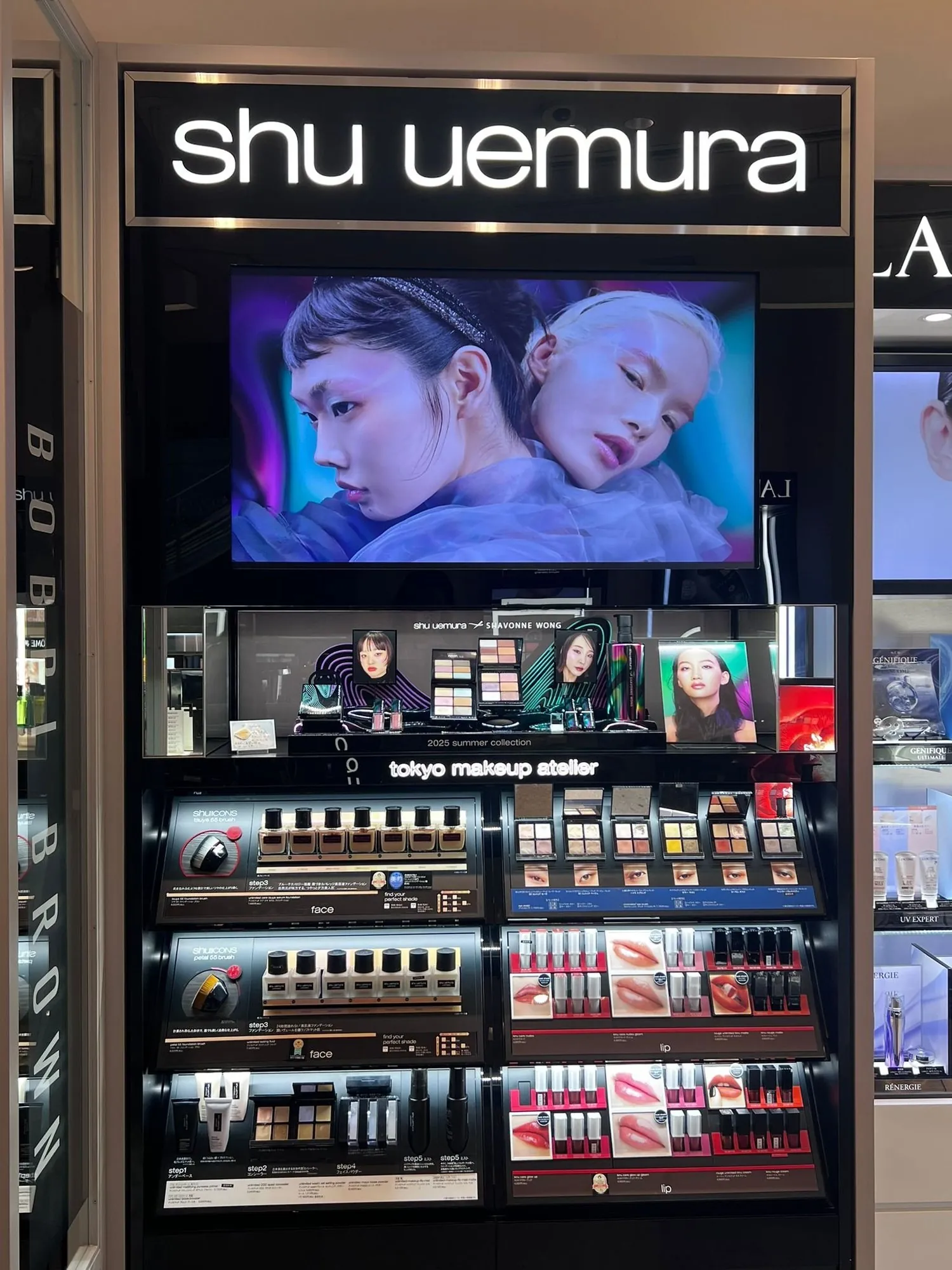 Shu Uemura retail display featuring Shavonne Wong campaign visuals