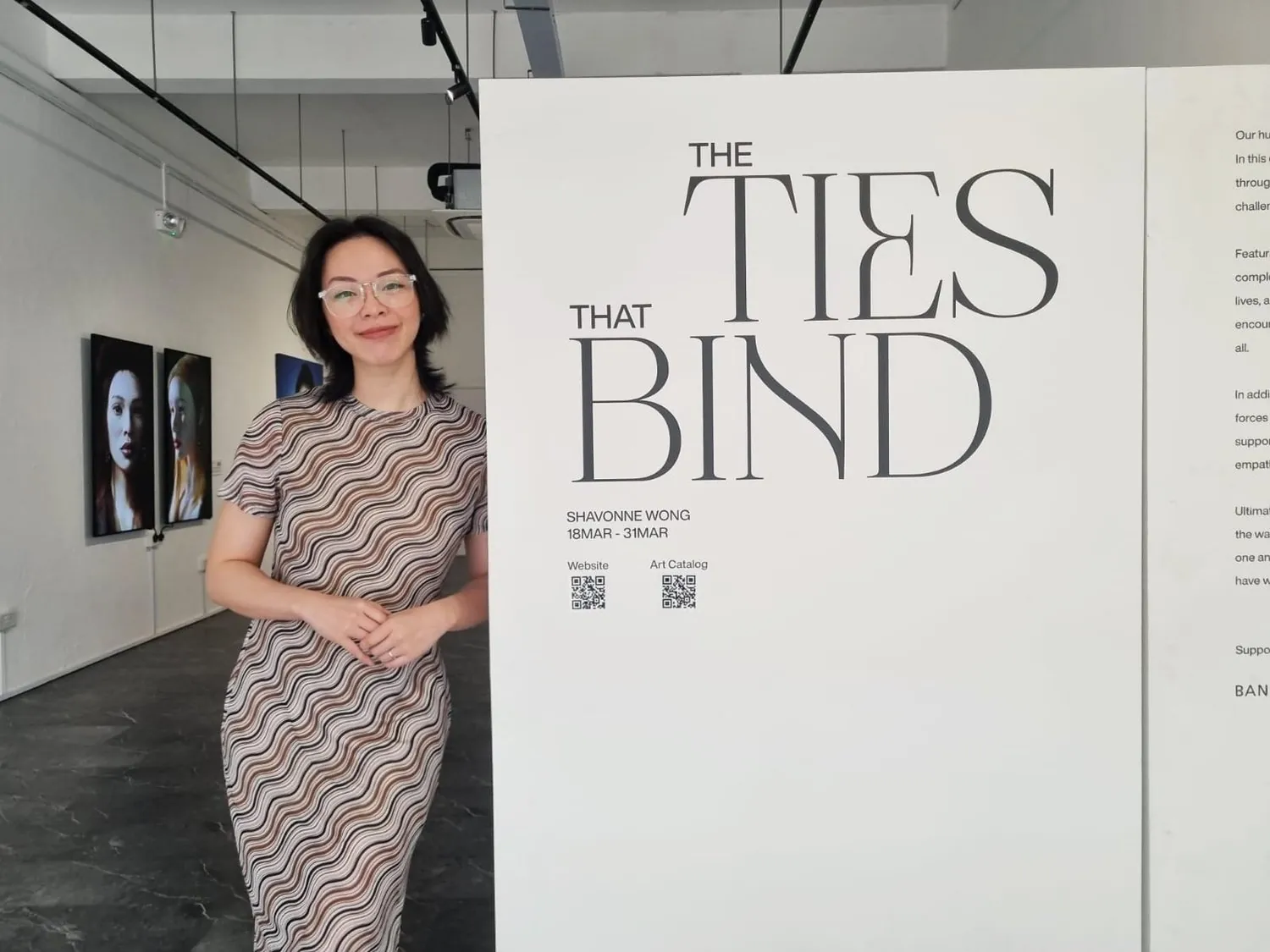 Shavonne Wong at The Ties That Bind exhibition installation.