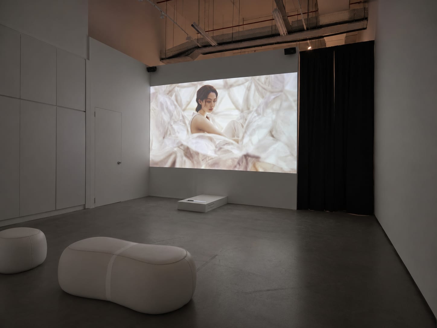 Installation view of The Bubble We Call Home projected in a gallery room at Artspace at Helutrans